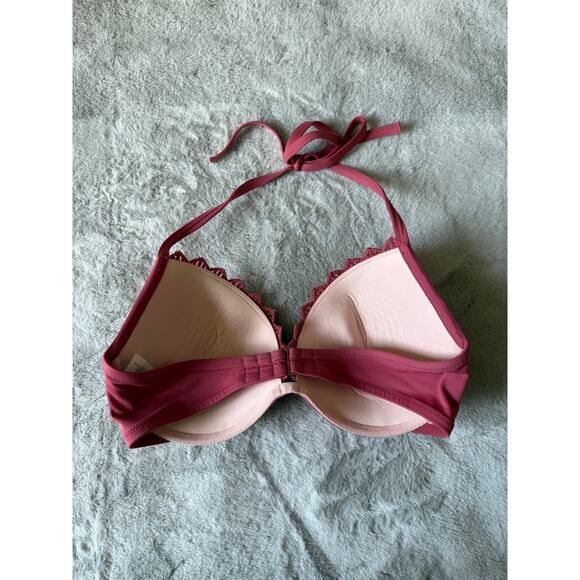 Shade & Shore 34DD Crochet Halter Bikini Top Pink Underwire Swim Bra Large Cup - Picture 5 of 8